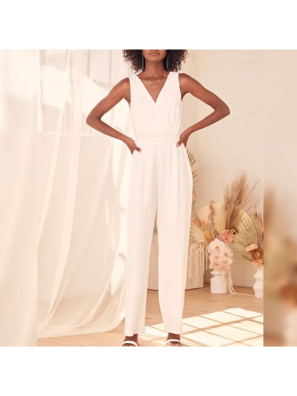 NEW Lulus - S Lover Mine White‎ Lace Back Wide-Leg Jumpsuit